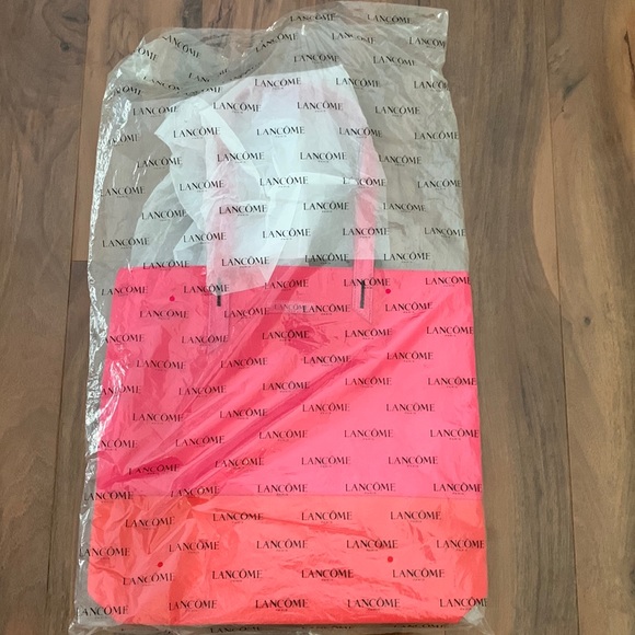 New Lancôme Paris Large Pink Orange Reversible Flamingo Print Shopping Tote NWT - Picture 2 of 8